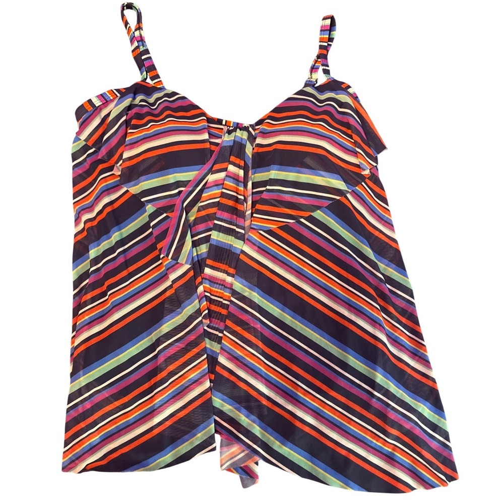 Mazu Swim Women Multicolor Striped Flyaway Tankini Top‎ Molded Cups XL